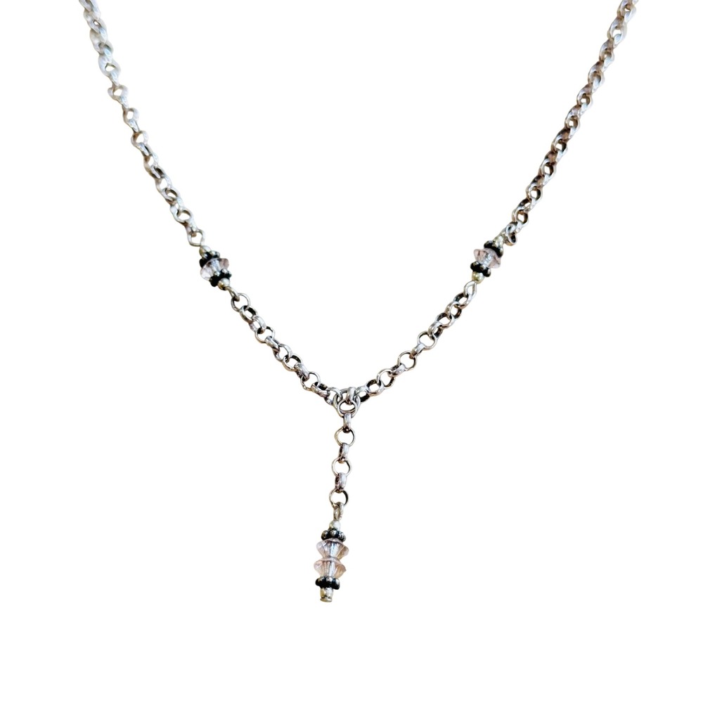 VTG KC Italy Y-Drop Rolo Chain Necklace Quartz Minimalist Sterling Silver 925